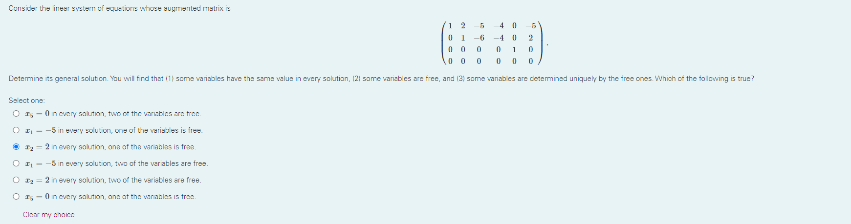 Consider the linear system of equations whose