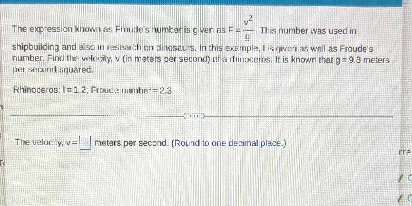 v 2 The expression known as Froude's number