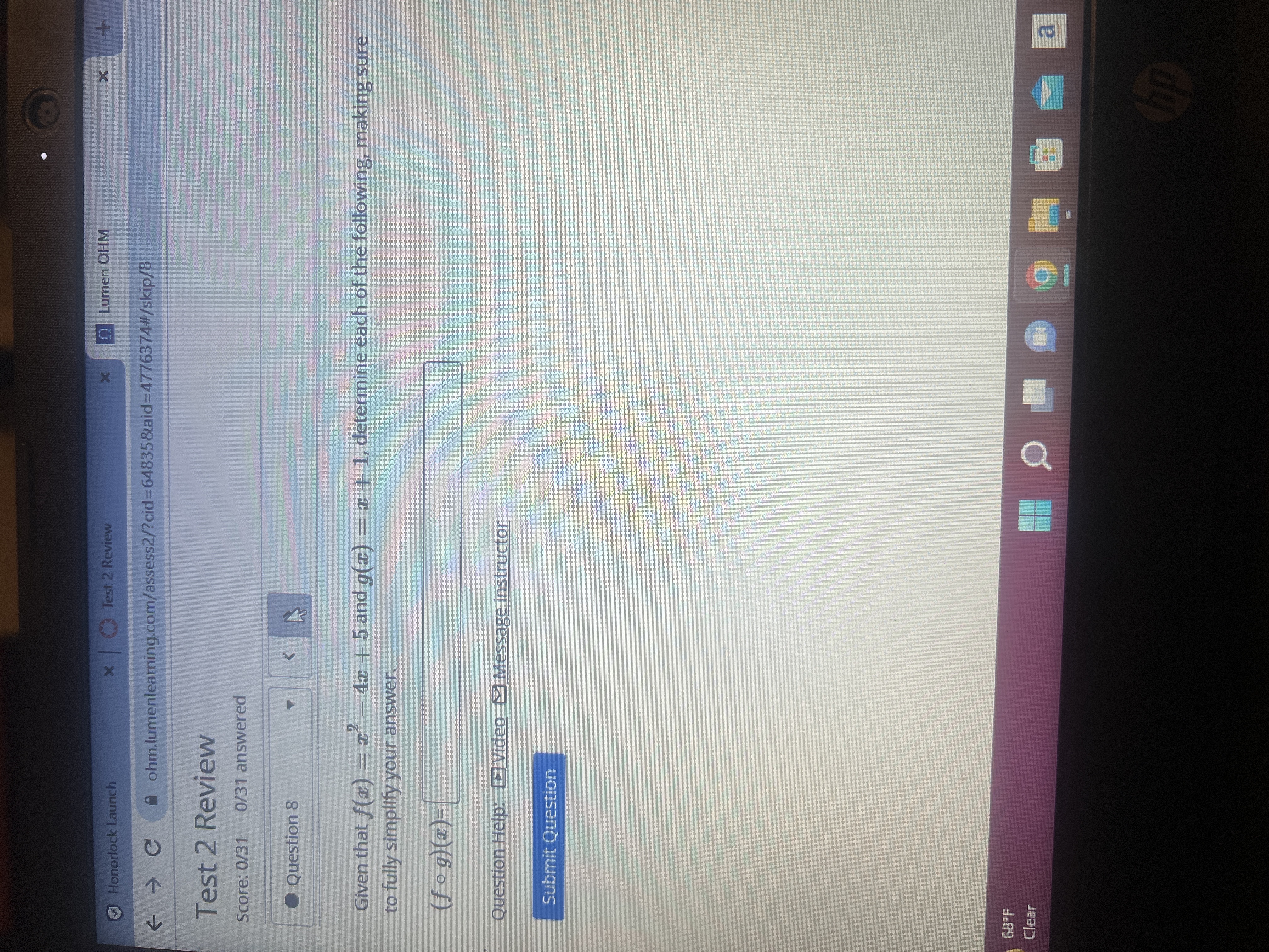 Honorlock Launch x Test 2 Review X Lumen OHM X <