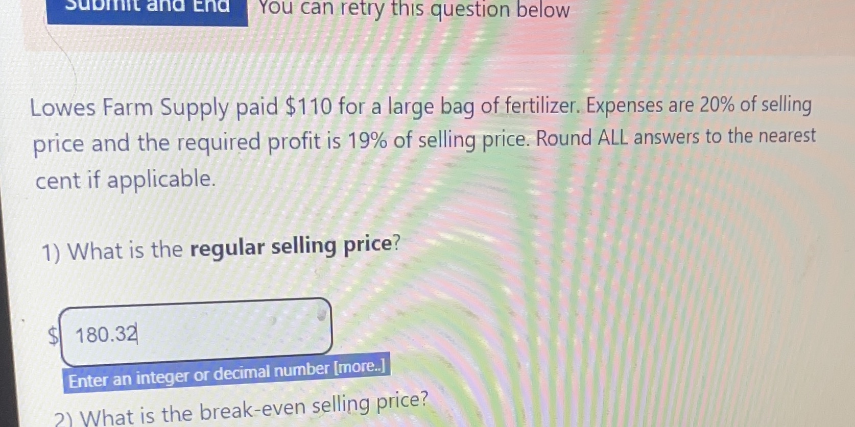 submit and tha You can retry this question below