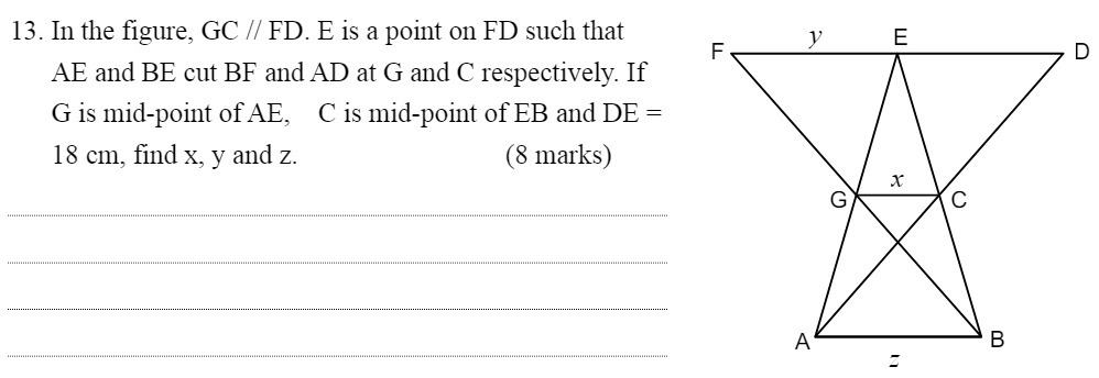 13. In the figure, GC // FD. E is a point on FD