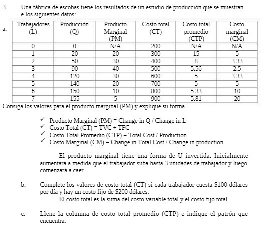 3. Una fabrica de escobas tiene los resultados de