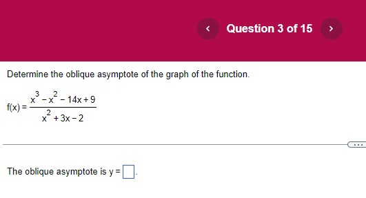 < Question 1 of 15 Solve the following equation.
