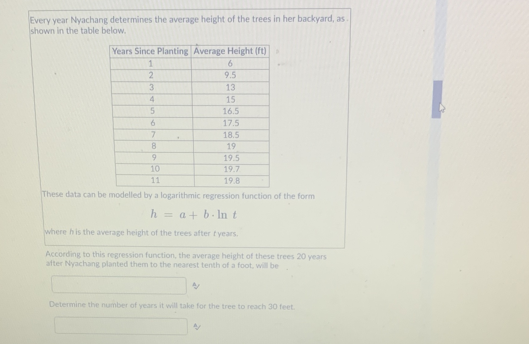 Every year Nyachang determines the average height