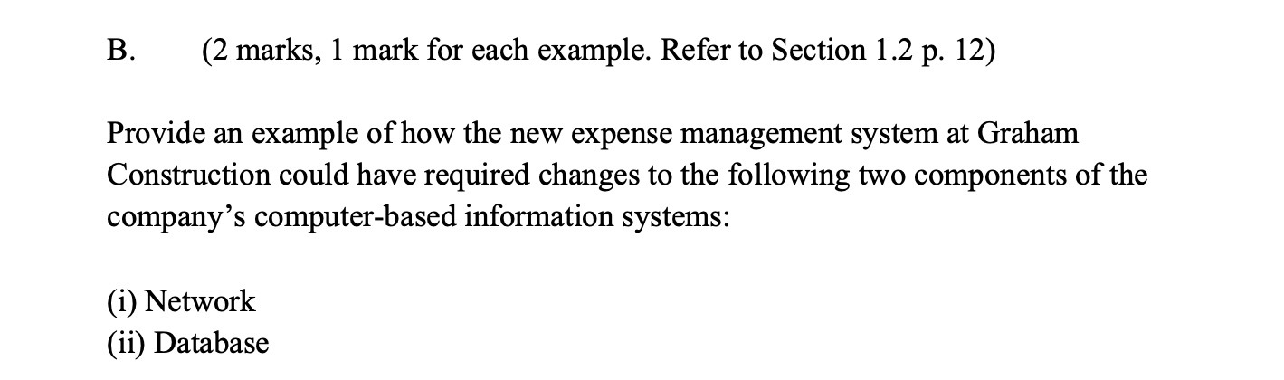 B. (2 marks, 1 mark for each example. Refer to