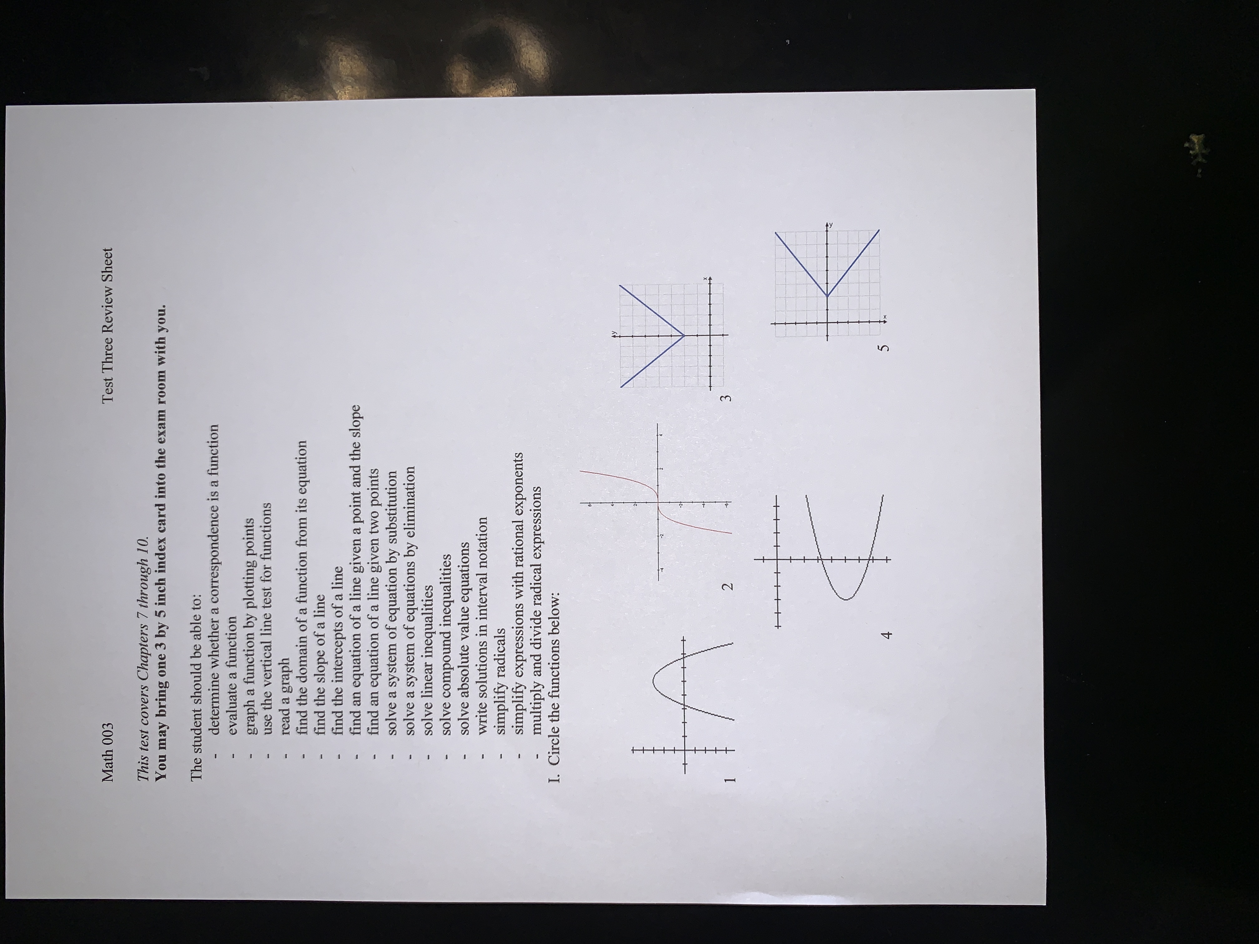 Math 003 Test Three Review Sheet This test covers