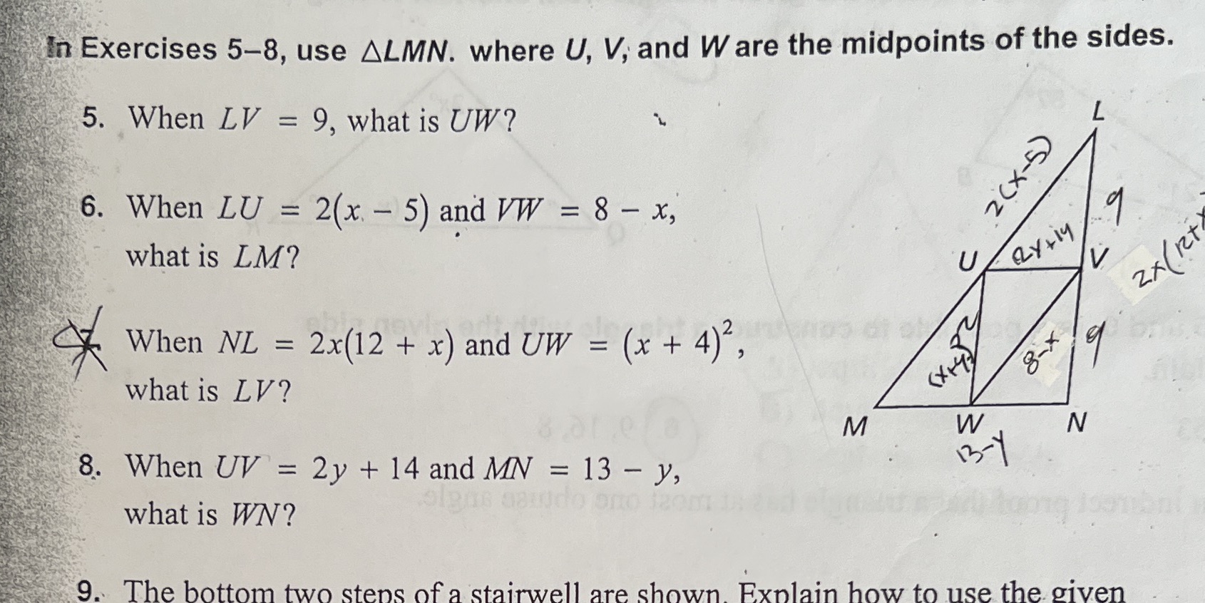 In Exercises 5-8, use ALMN. where U, V, and W are
