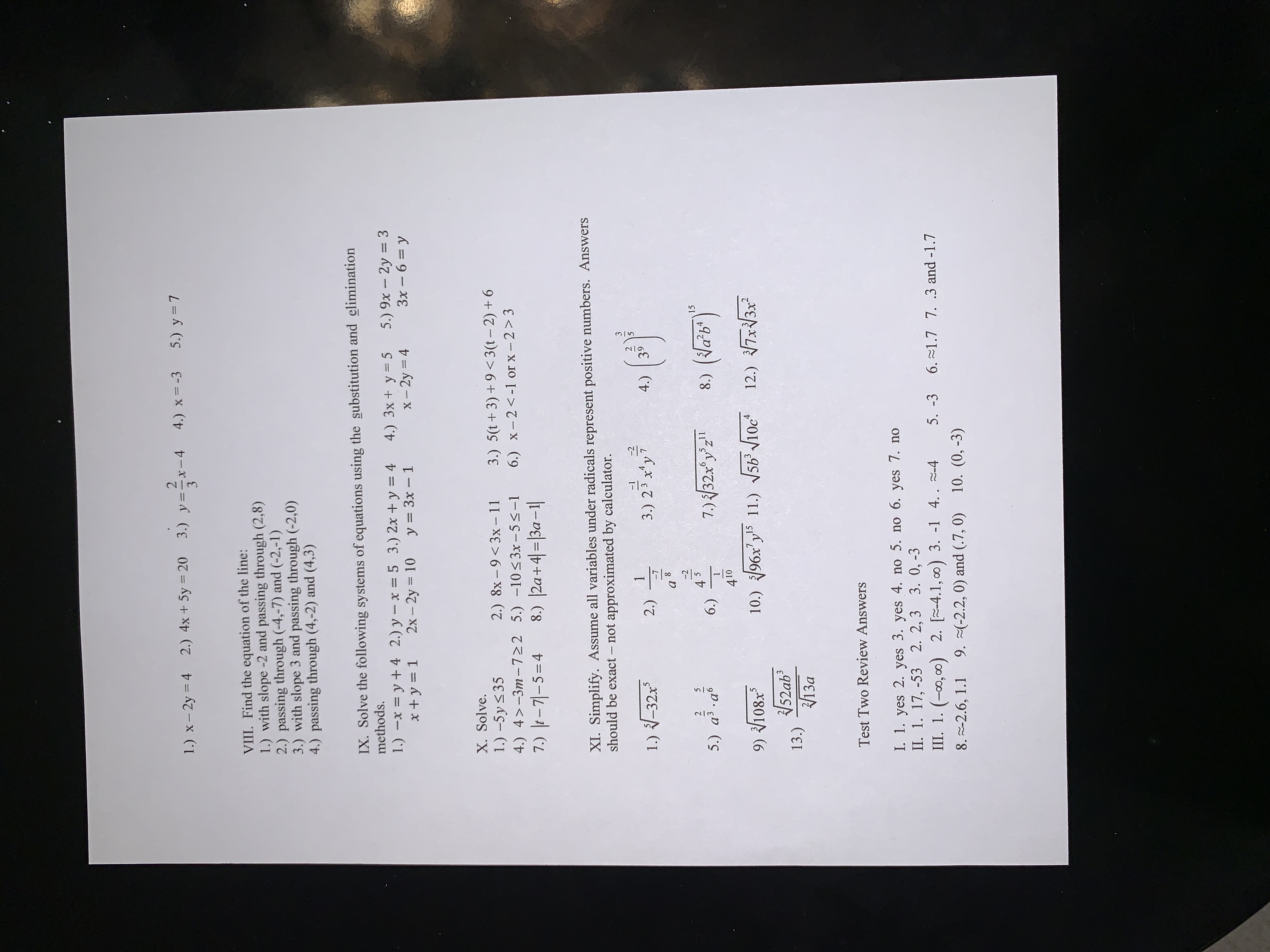 Math 003 Test Three Review Sheet This test covers