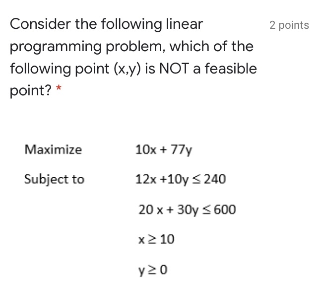 Consider the following linear 2 points