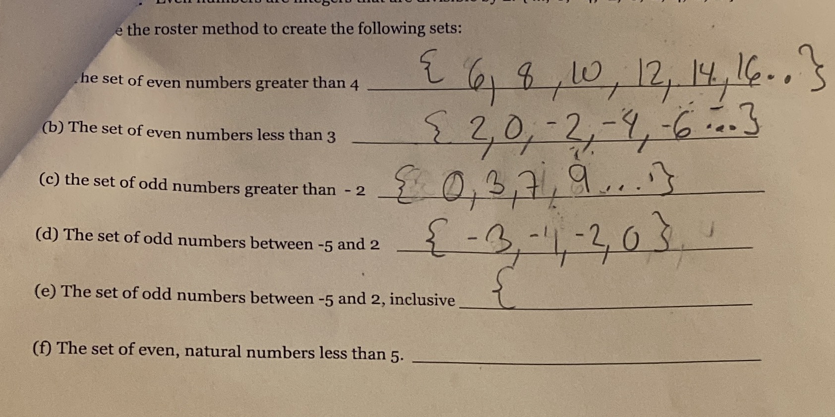 e the roster method to create the following sets:
