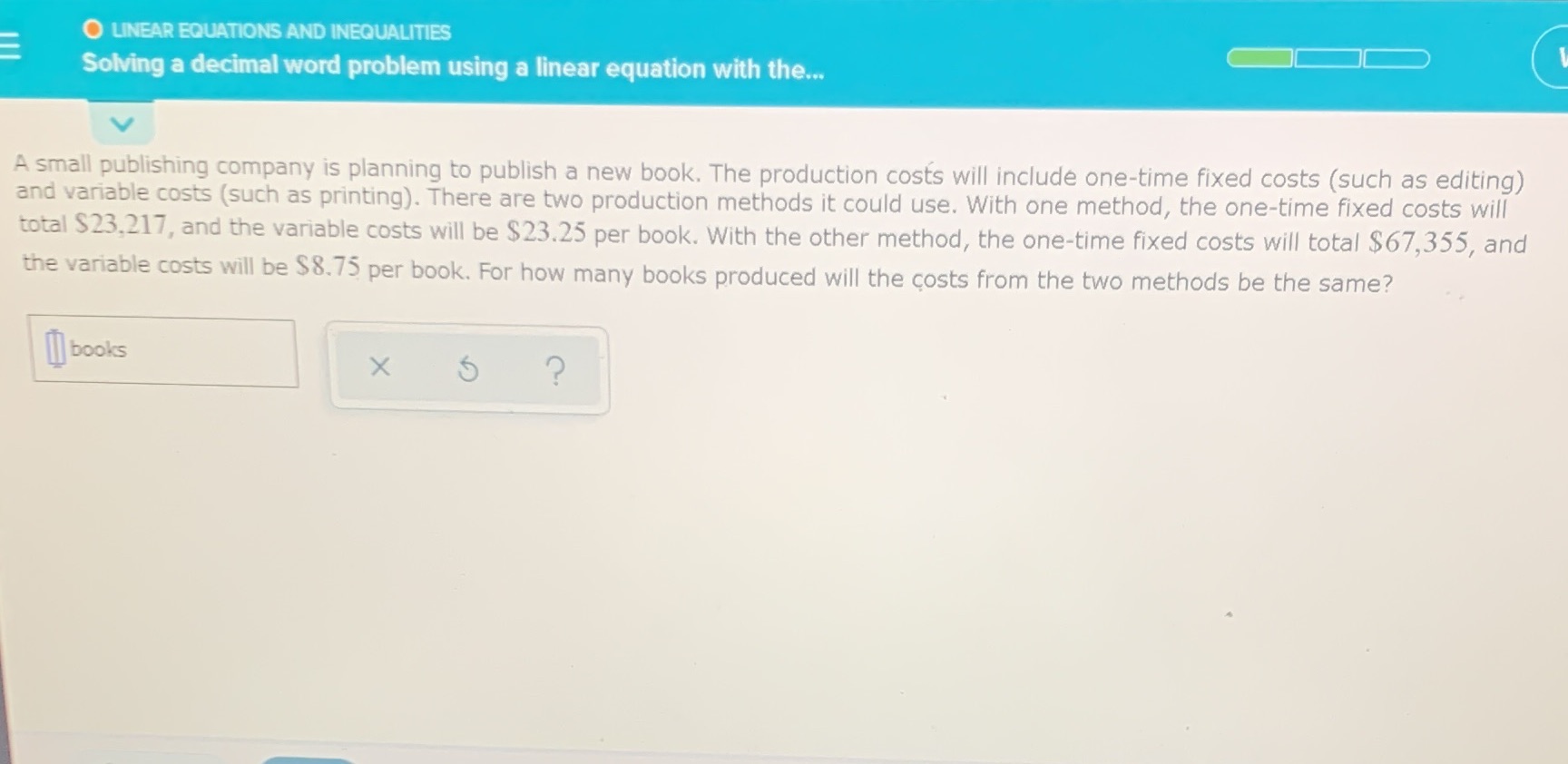 O LINEAR EQUATIONS AND INEQUALITIES Solving a