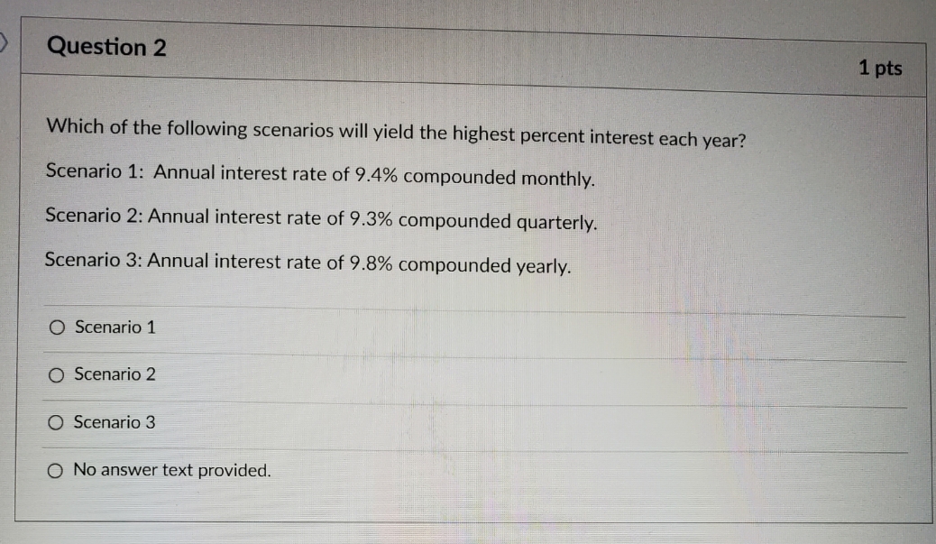 which of the following scenarios will yield the
