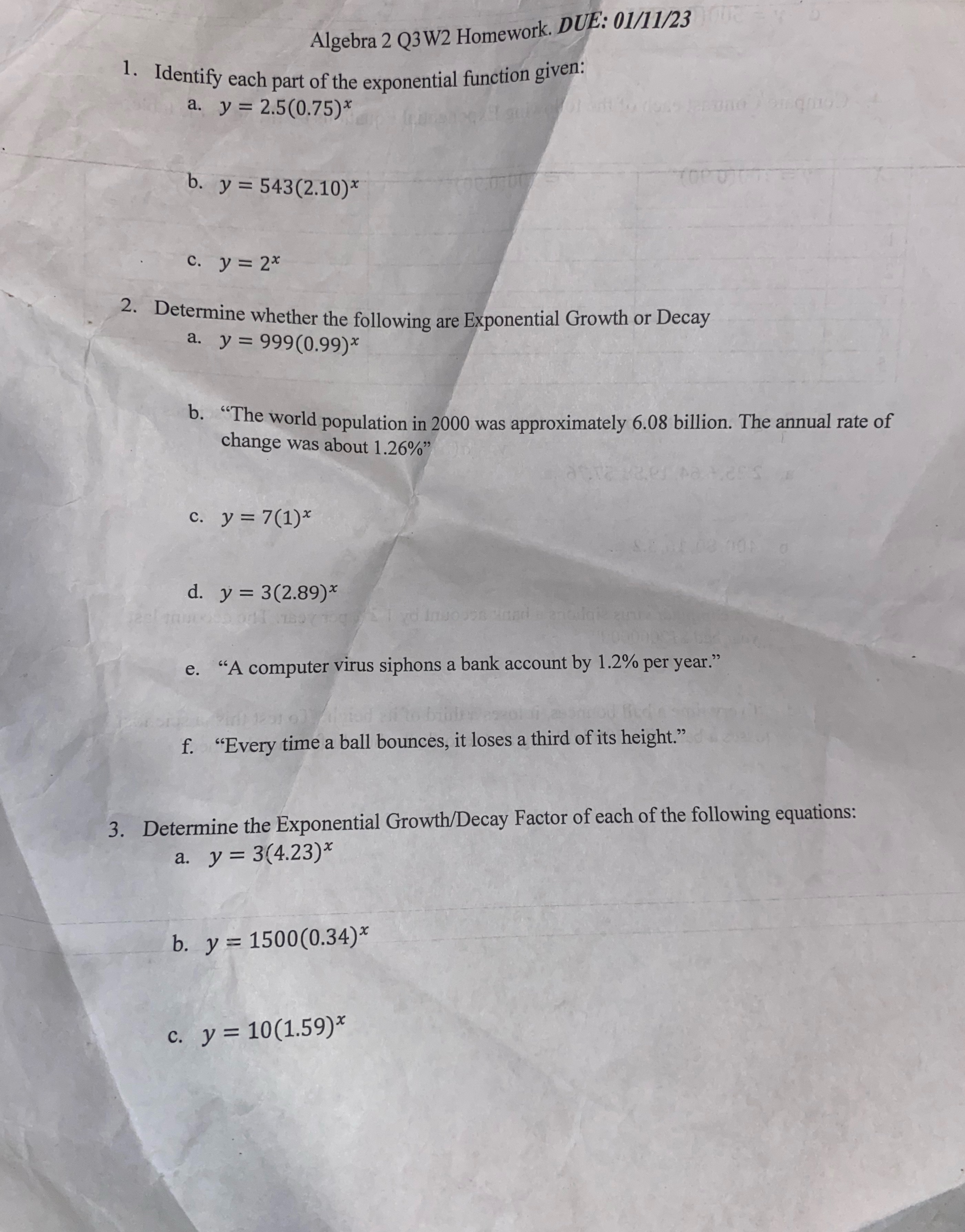 Algebra 2 Q3 W2 Homework. DUE: 01/11/23 1.