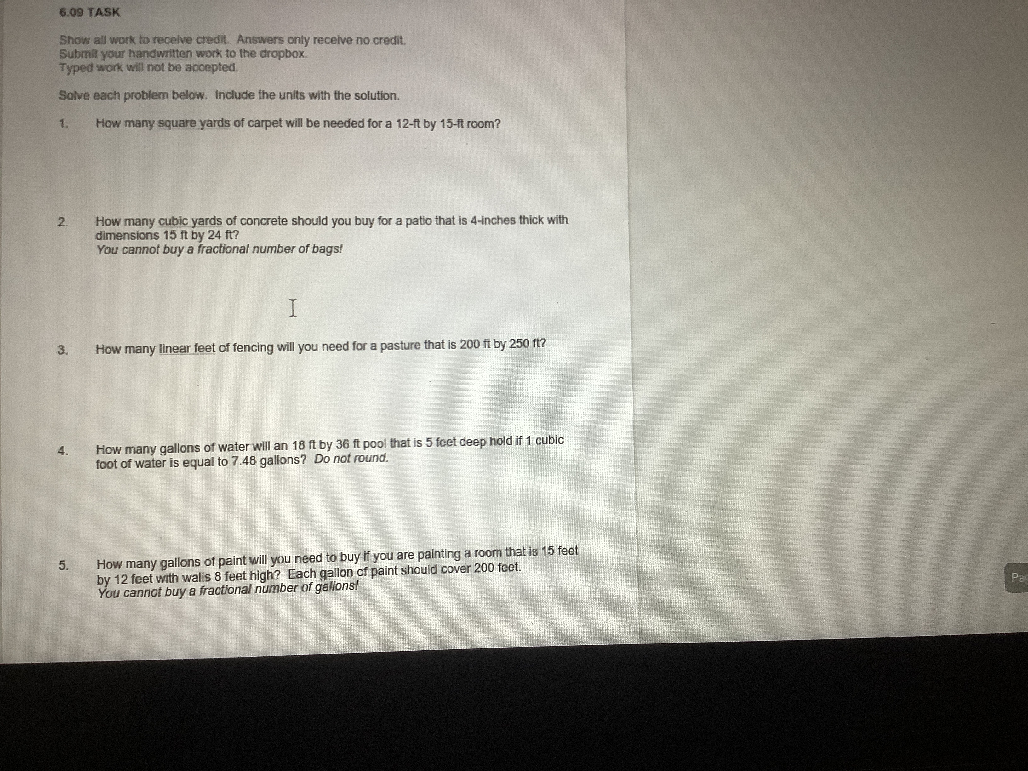 6,09 TASK Show all work to receive credit.