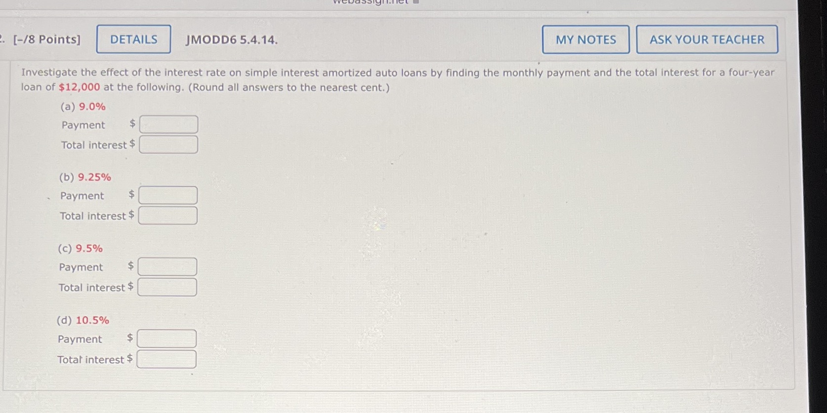 [-/8 Points] DETAILS JMODD6 5.4.14. MY NOTES ASK