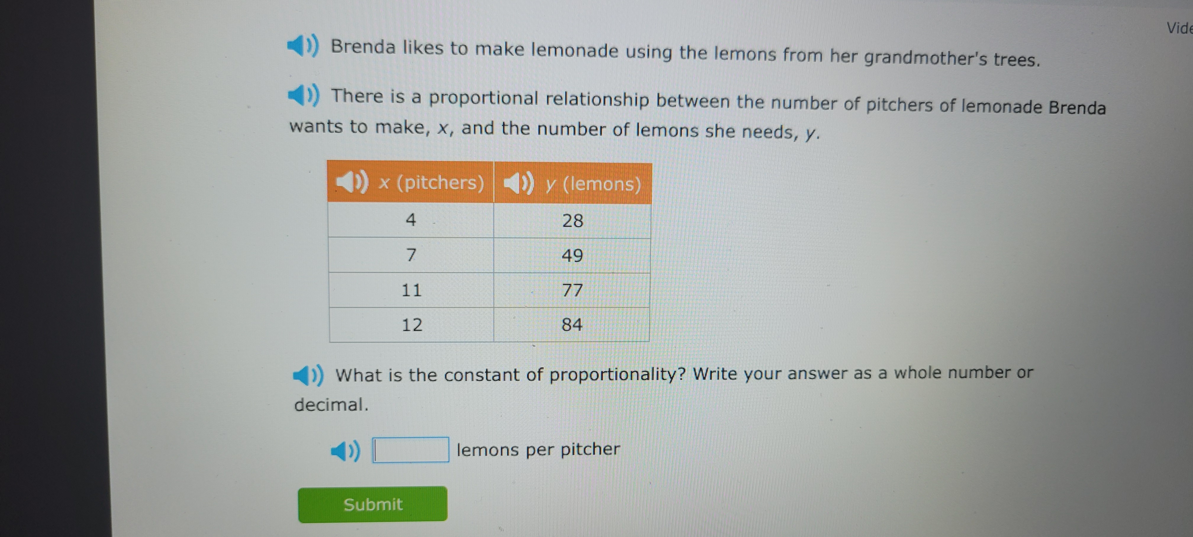 Vide () Brenda likes to make lemonade using the