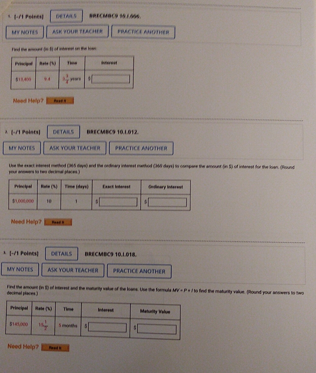 thank you 1. [-/1 Points] DETAILS BRECMBCS