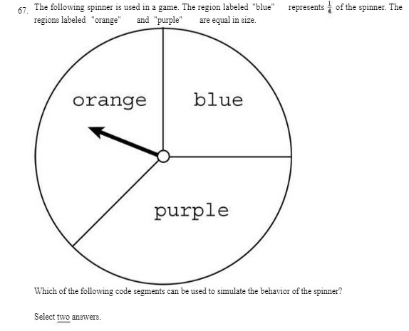 67. The following spinner is used in a game. The
