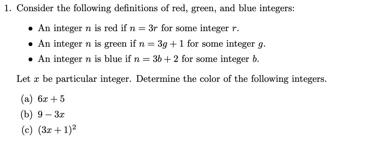 1. Consider the following definitions of red,