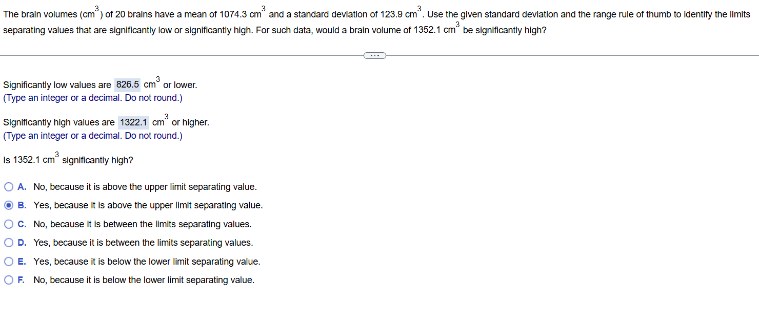 The brain volumes (cma) of 20 brains have a mean