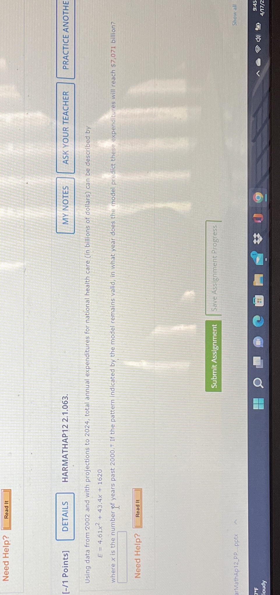 Need Help? Read It [-/1 Points] DETAILS