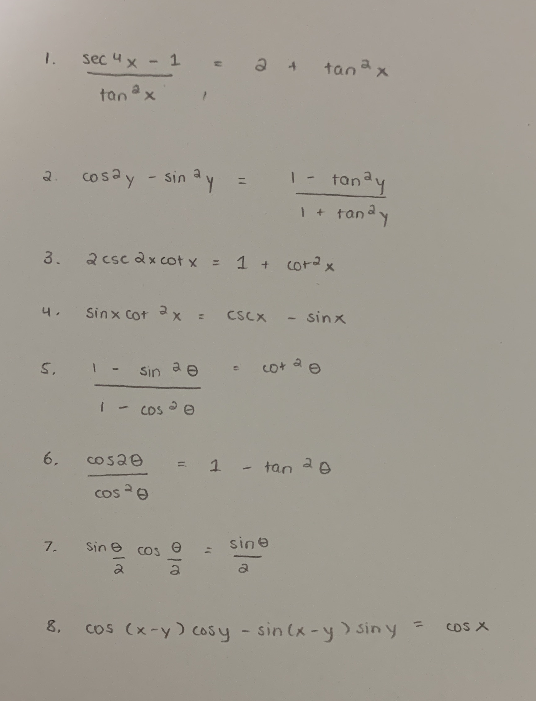 i am having trouble proving trigonometric