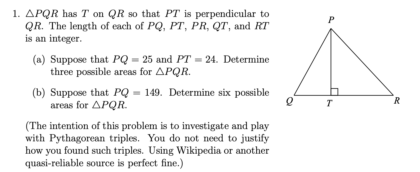 1. APQR has T on QR so that PT is perpendicular