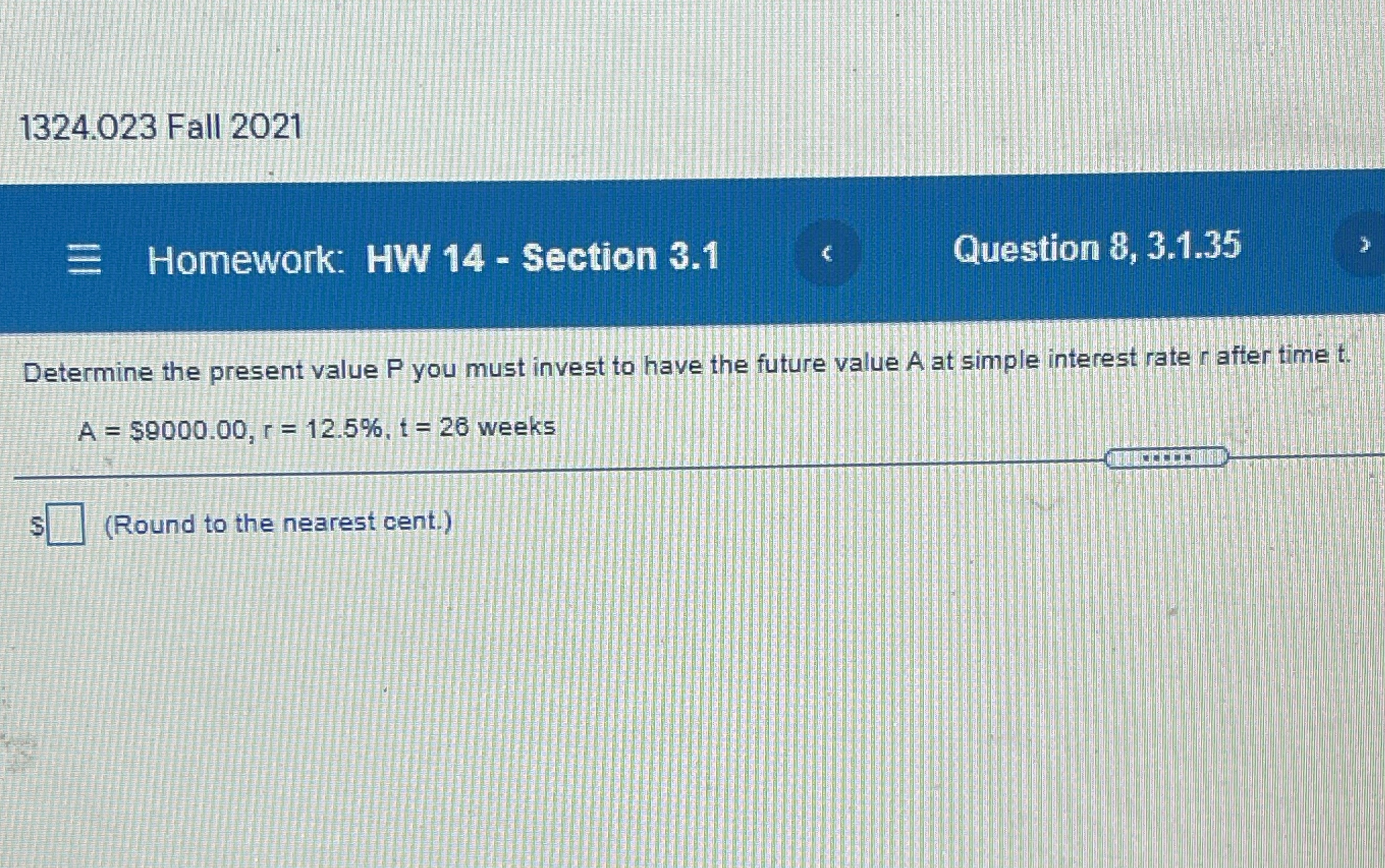 1324.023 Fall 2021 Homework: HW 14 - Section 3.1