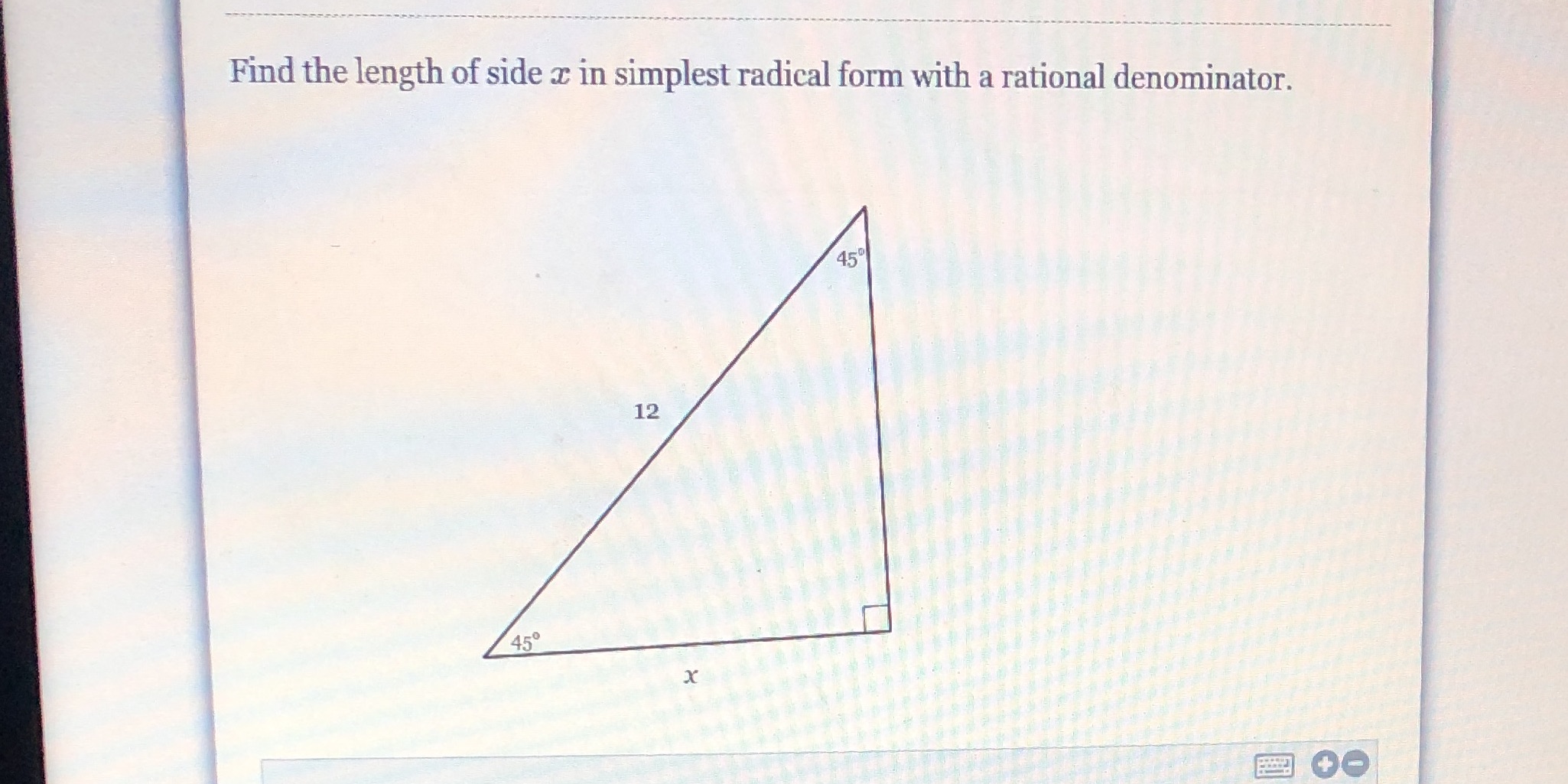 Geometry Find the length of side x in simplest