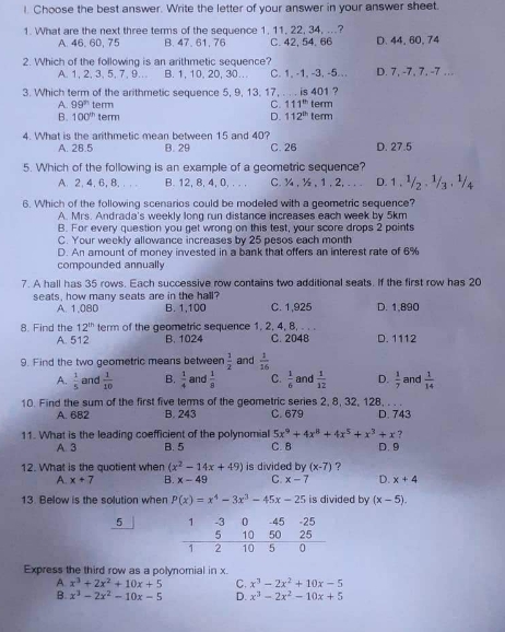Choose the correct answer I. Choose the best