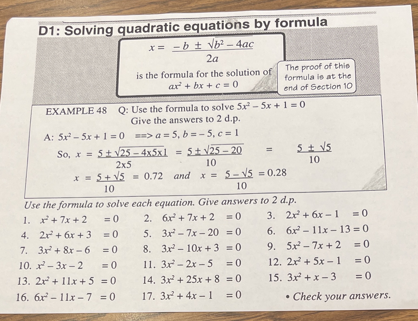 Quadratic equations D1: Solving quadratic