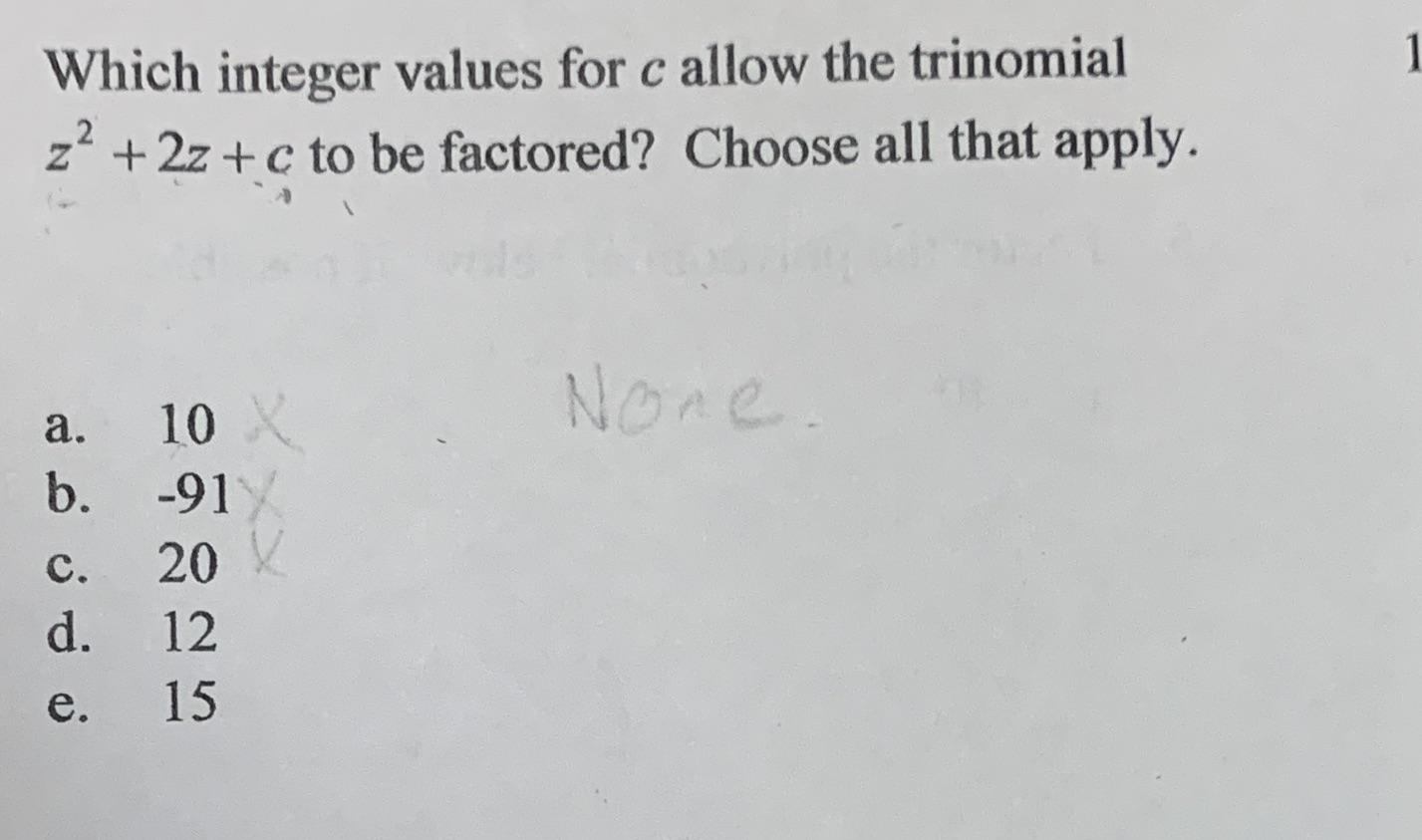 MCR Which integer values for c allow the