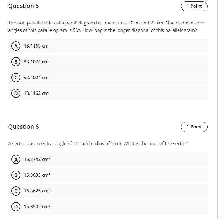 Question 5 1 Point The non-parallel sides of a