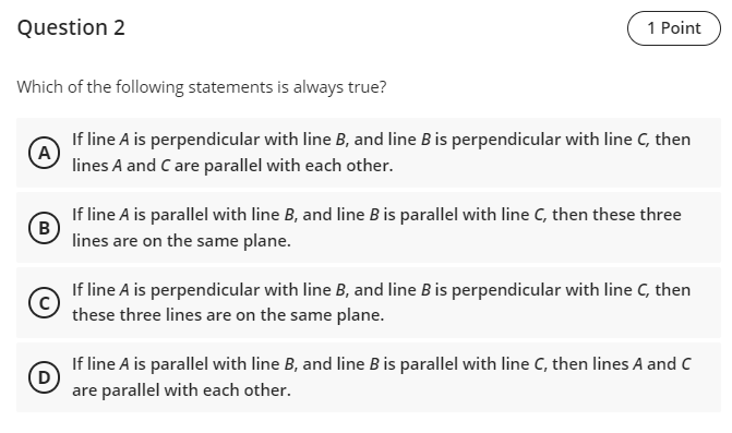 Question 5 1 Point The non-parallel sides of a