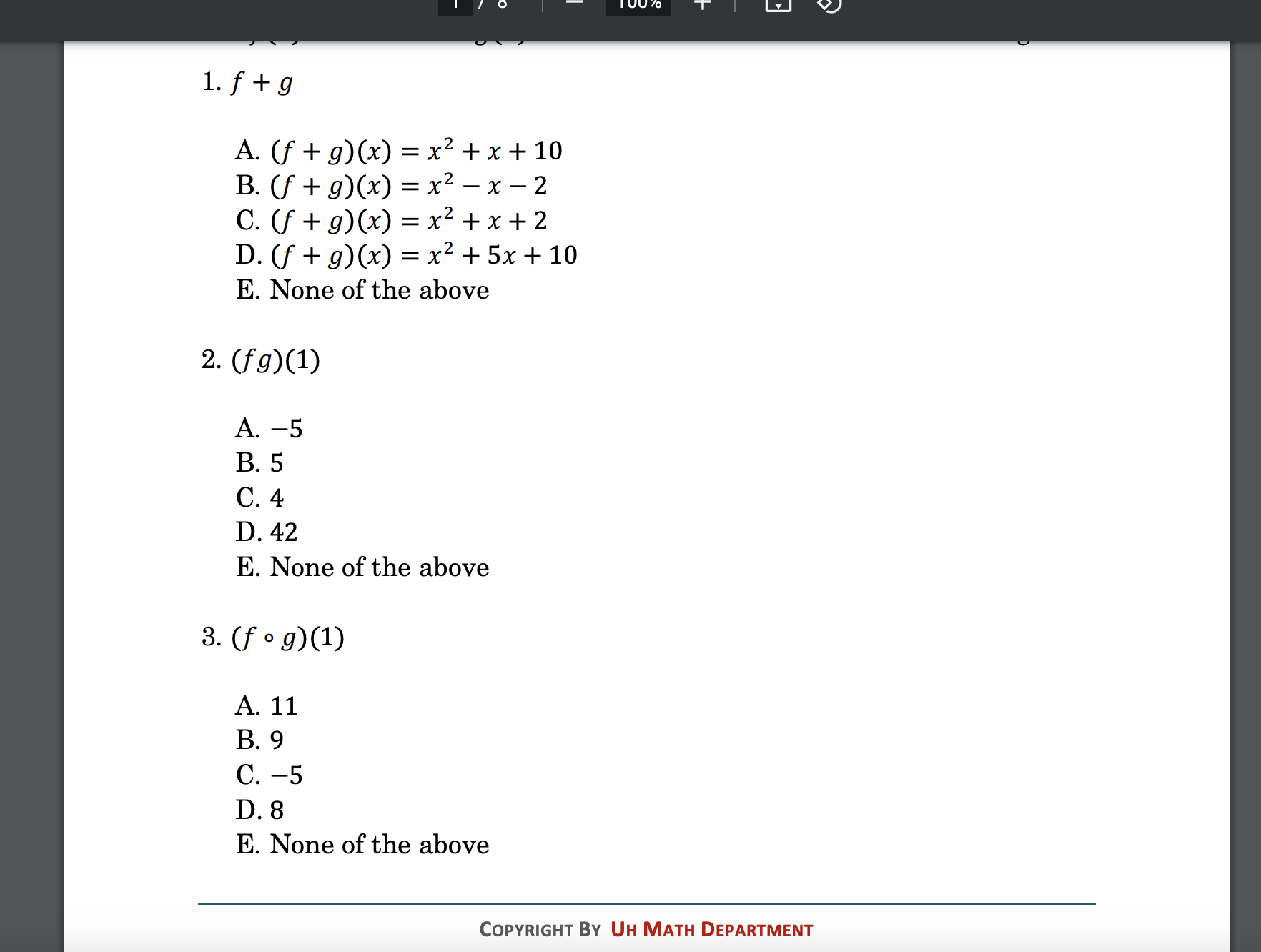 1.f+g A.(f+g)(x)=x2+x+10 B. (f+g)(x)=x2x2