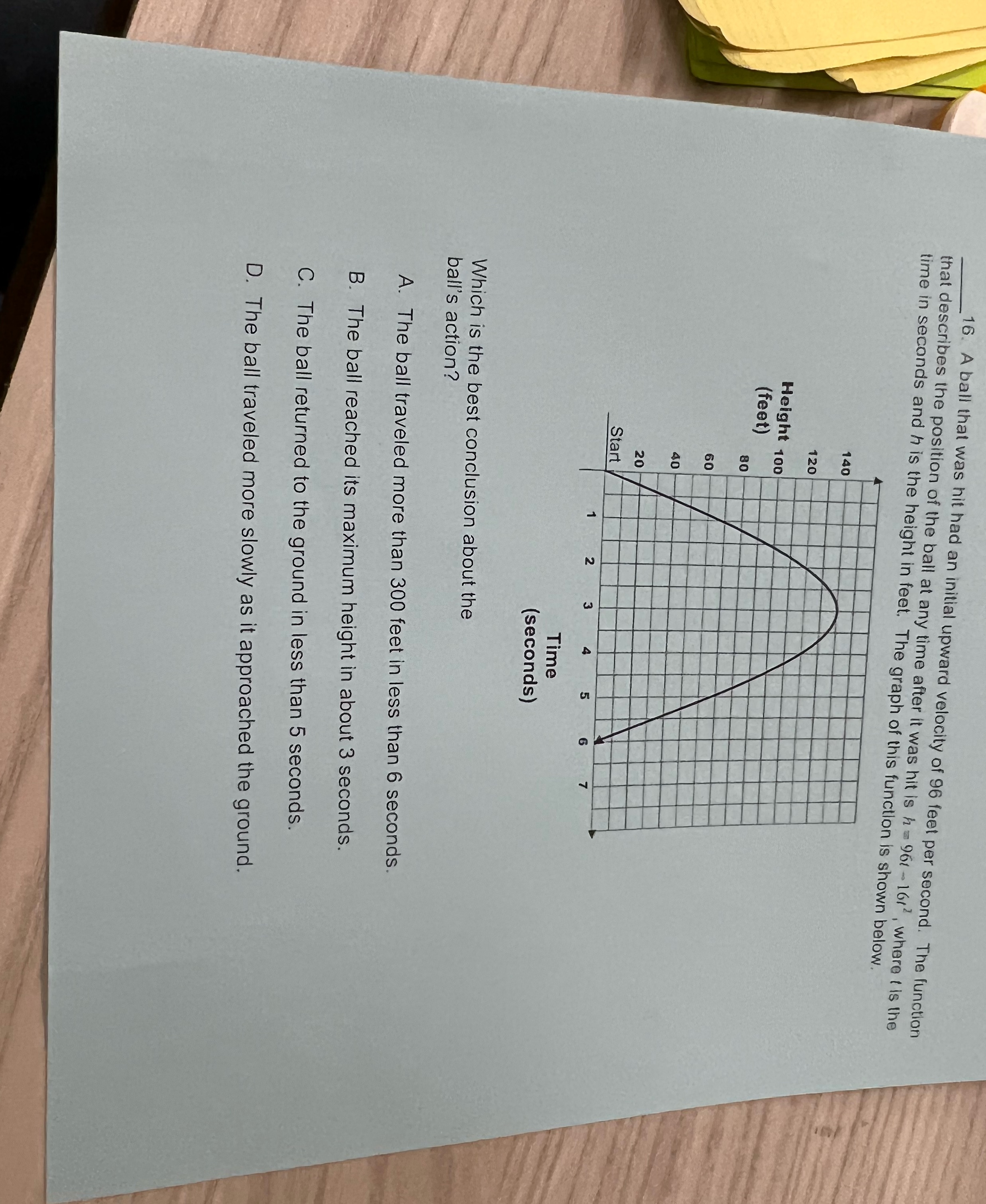 _16. A ball that was hit had an initial upward