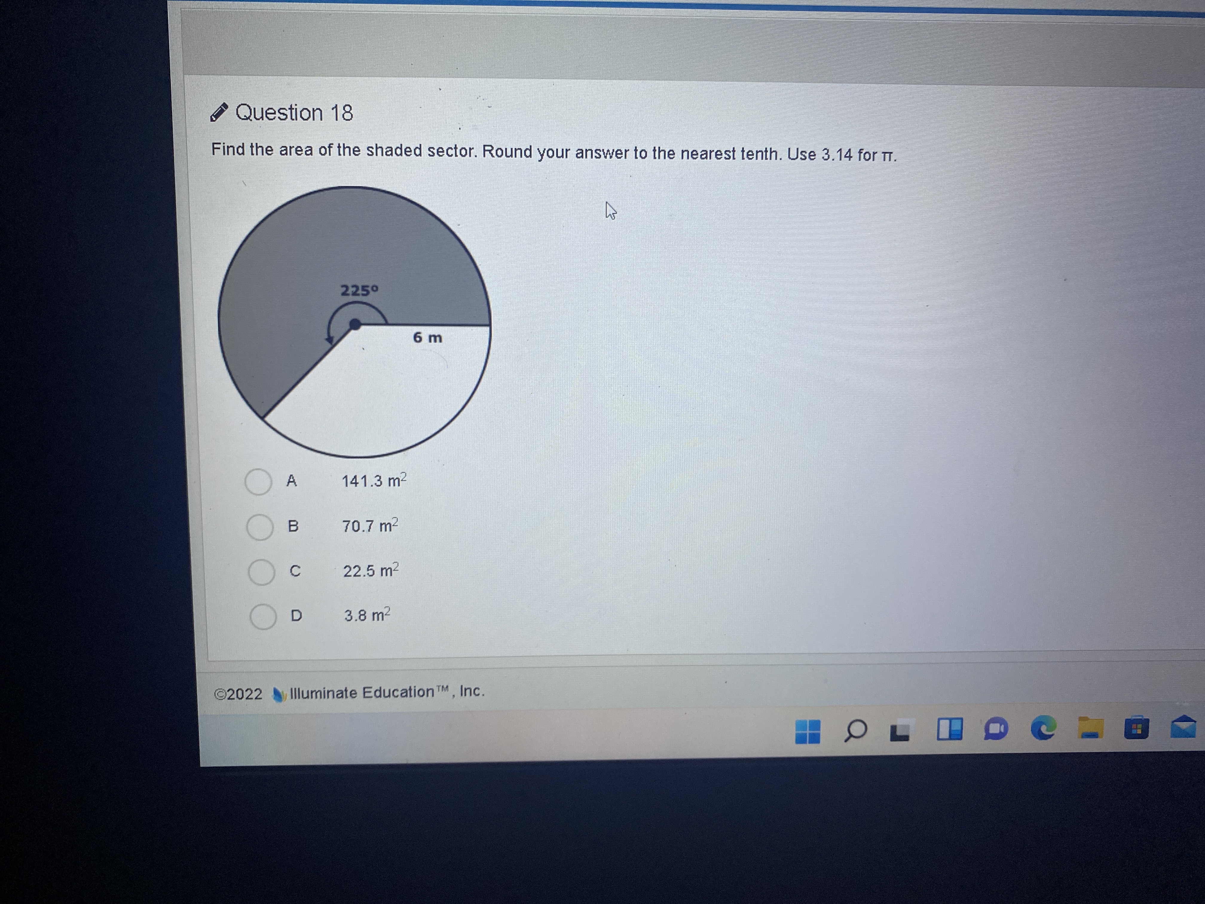 Question 18 Find the area of the shaded sector.