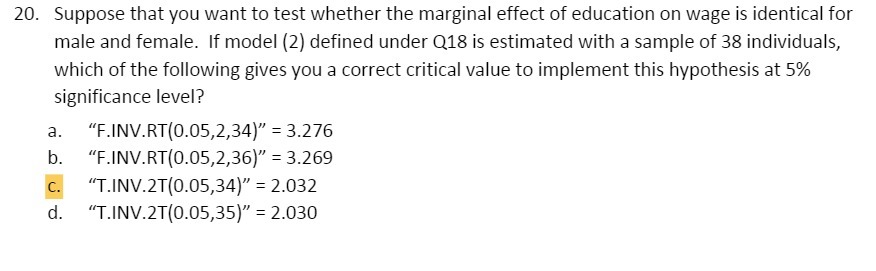 20. Suppose that you want to test whether the