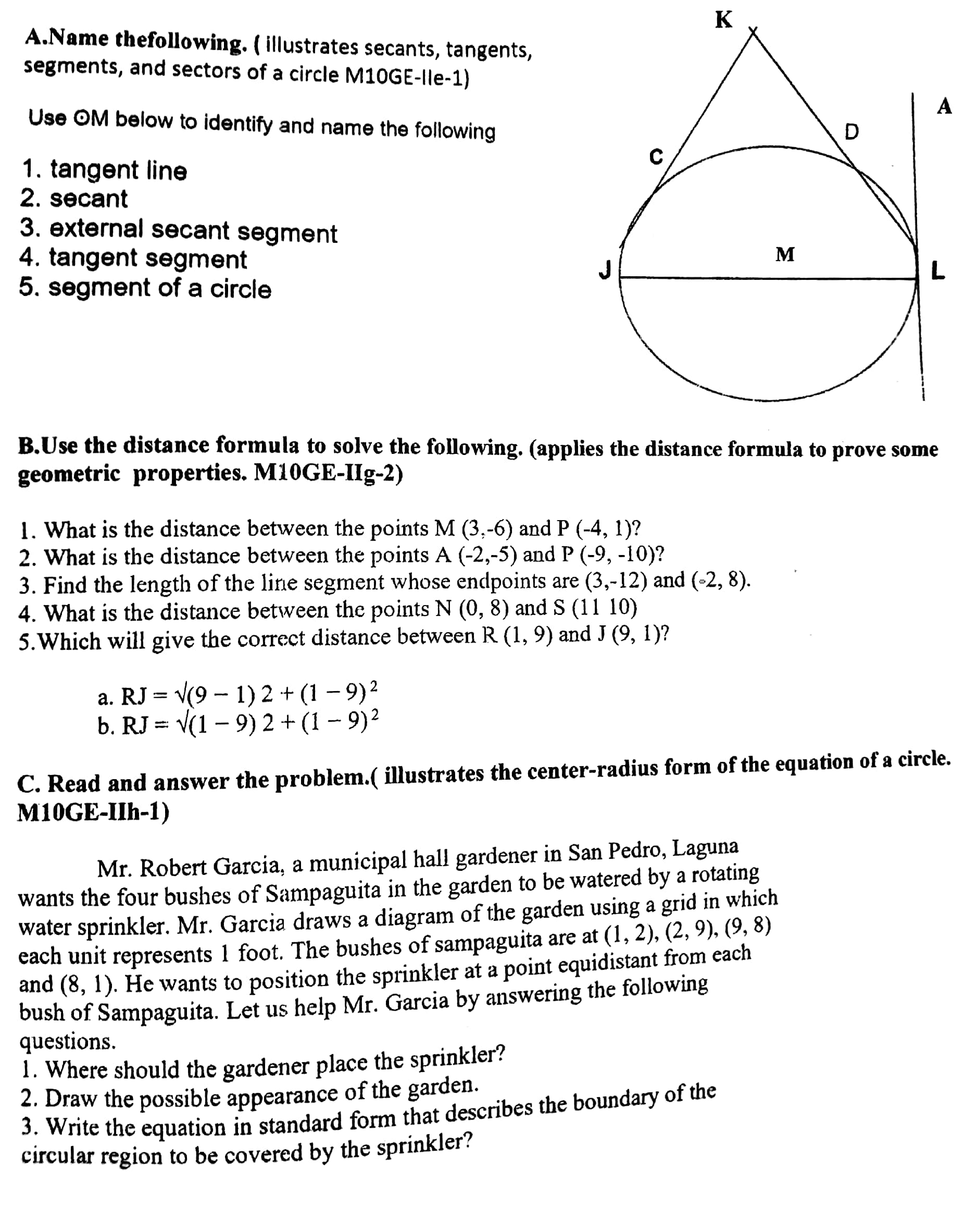 K A.Name thefollowing. ( illustrates secants,