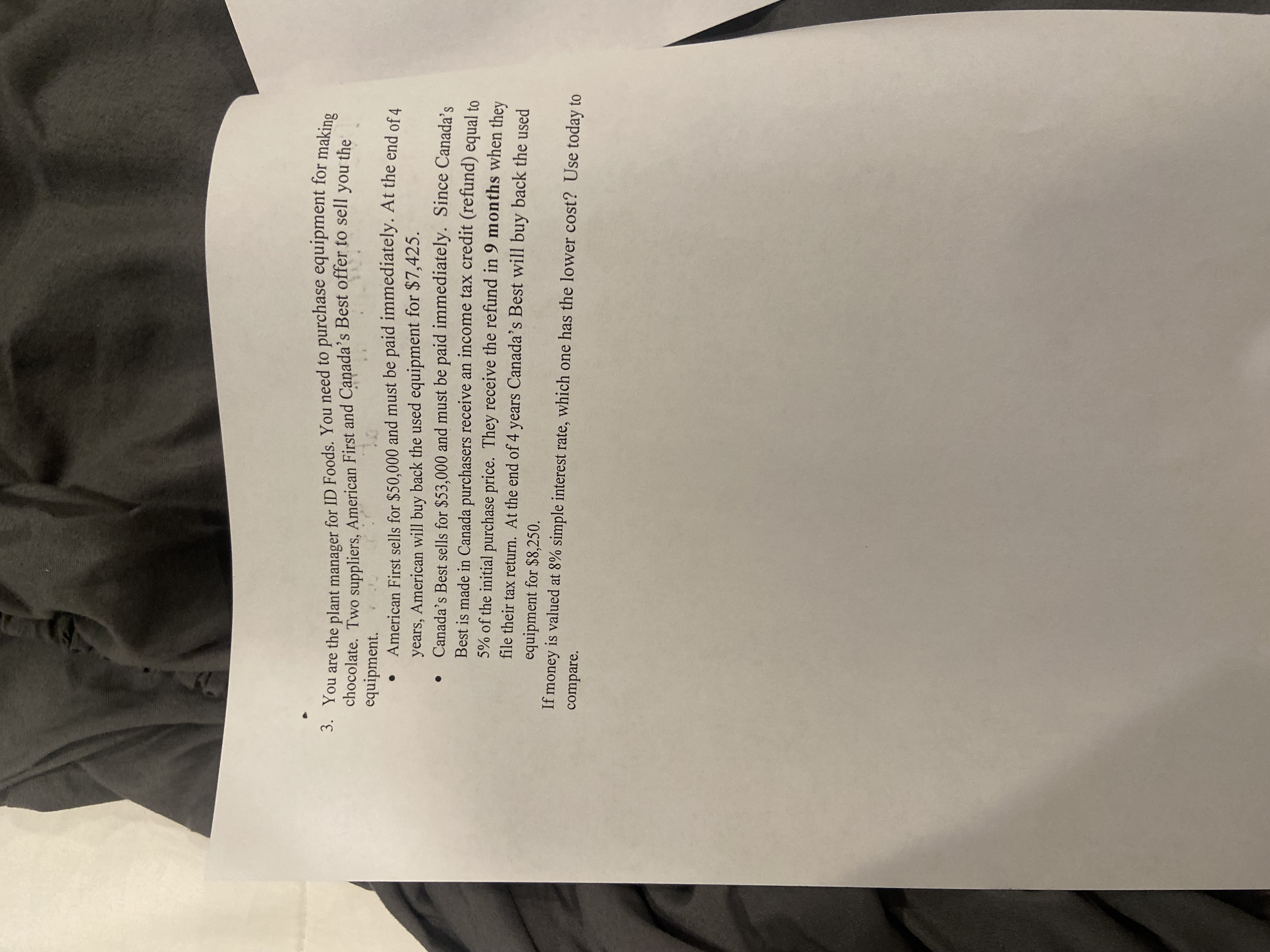 3. You are the plant manager for ID Foods. You