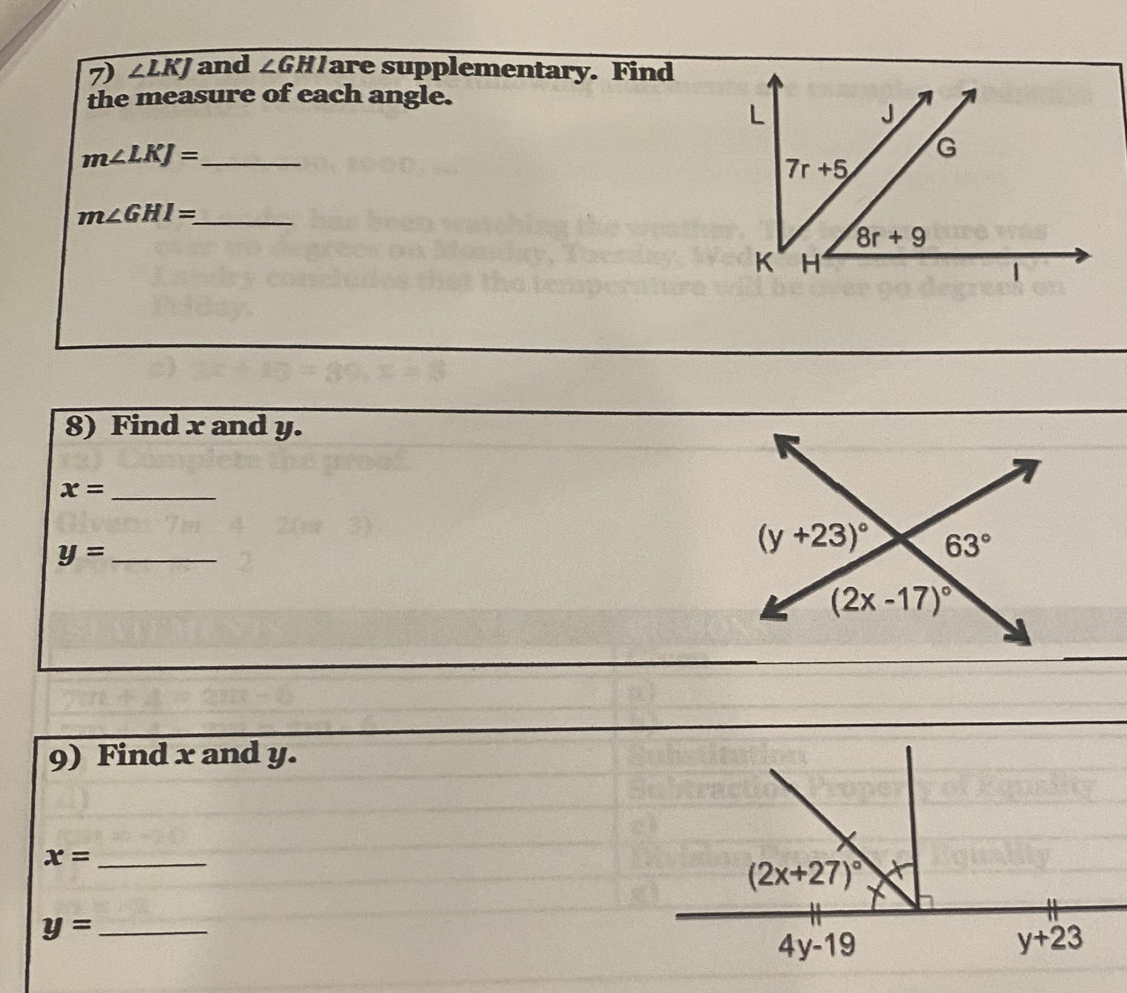 7) LLKJ and LGHlare supplementary. Find the