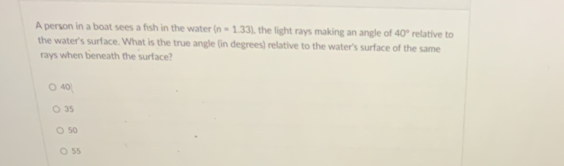 21 A person in a boat sees a fish in the water (n