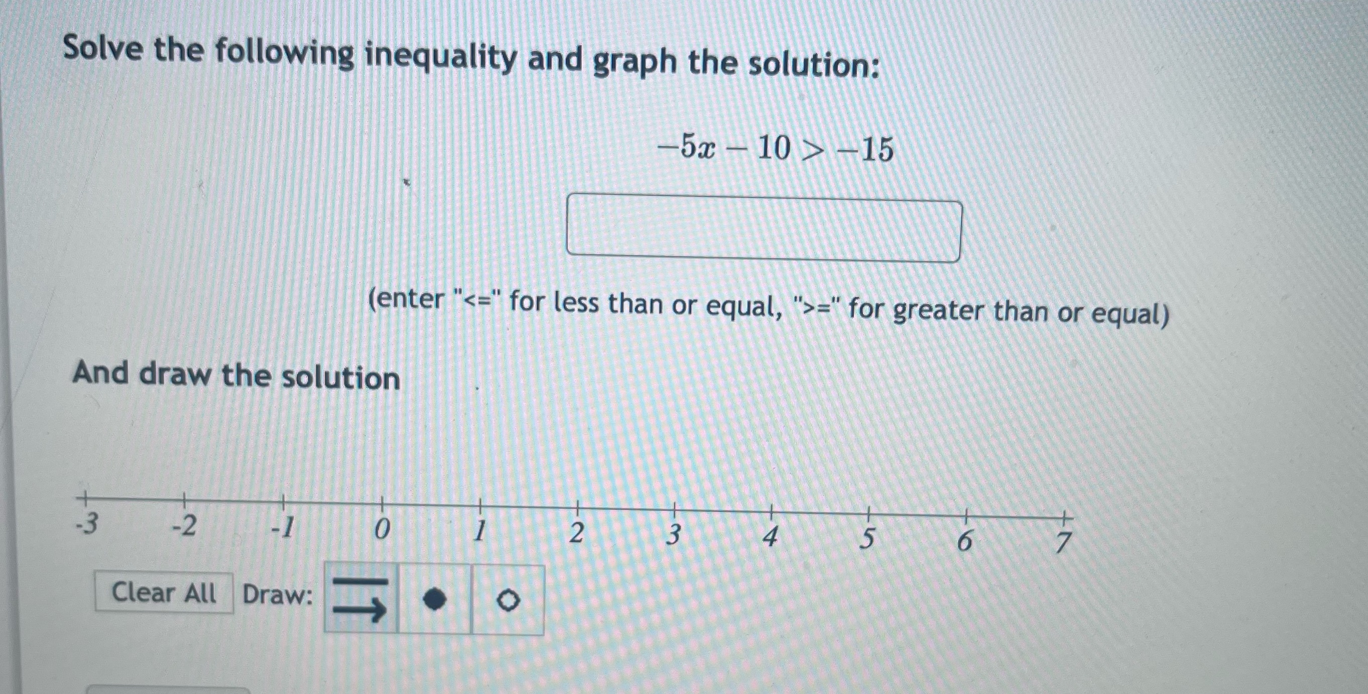 Solve the following inequality and graph the