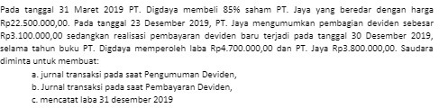 Pada tanggal 31 Maret 2019 PT. Digdaya membeli