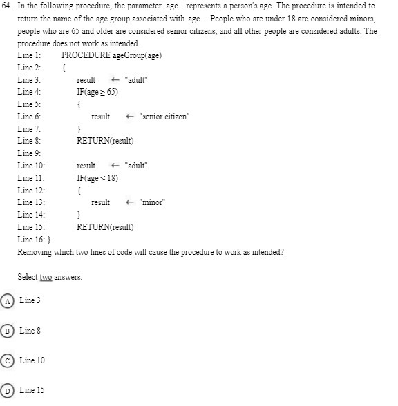 64. In the following procedure, the parameter age
