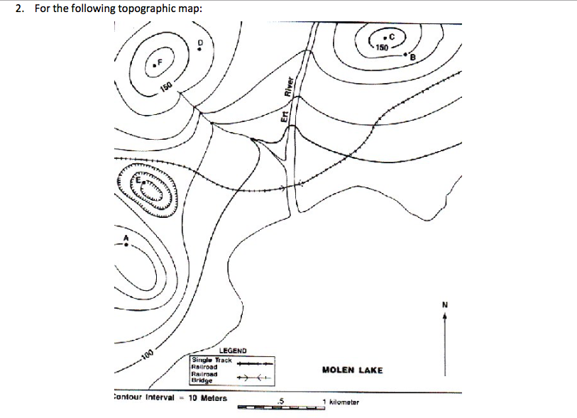 2. For the following topographic map: . C 150-