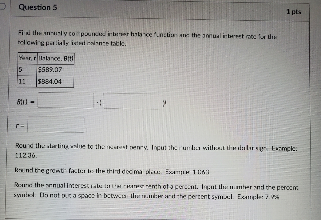 Find the annually compounded interest balance