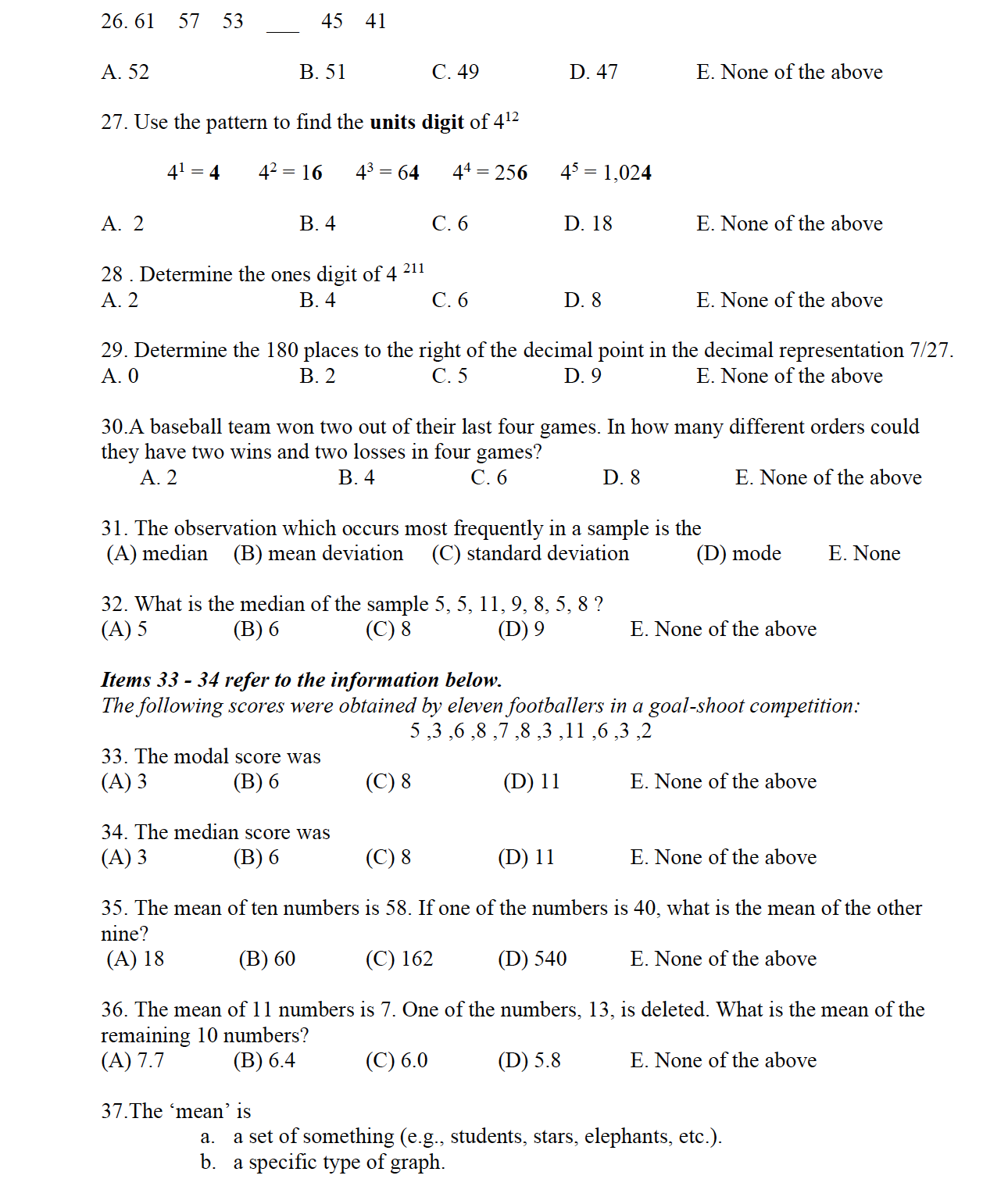 12) A number divided by -11 A) -11/ x B) -1 1x C)