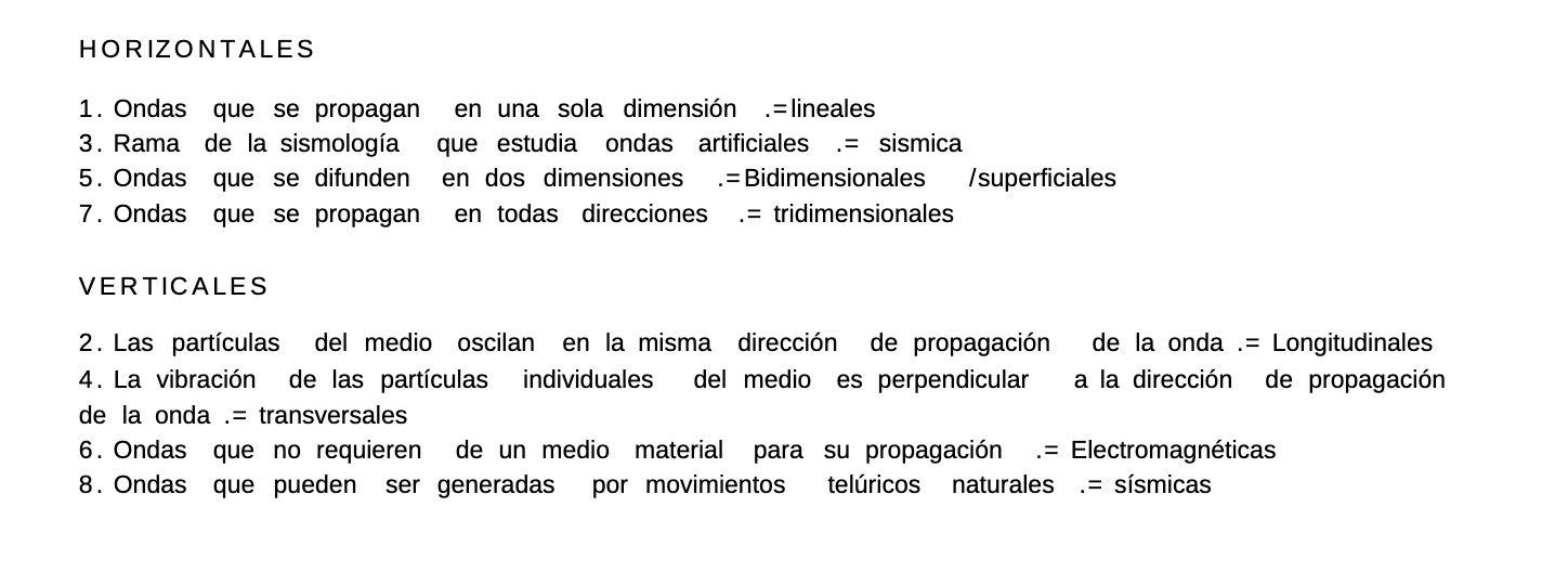 HORIZONTALES 1. Ondas que se propagan en una sola