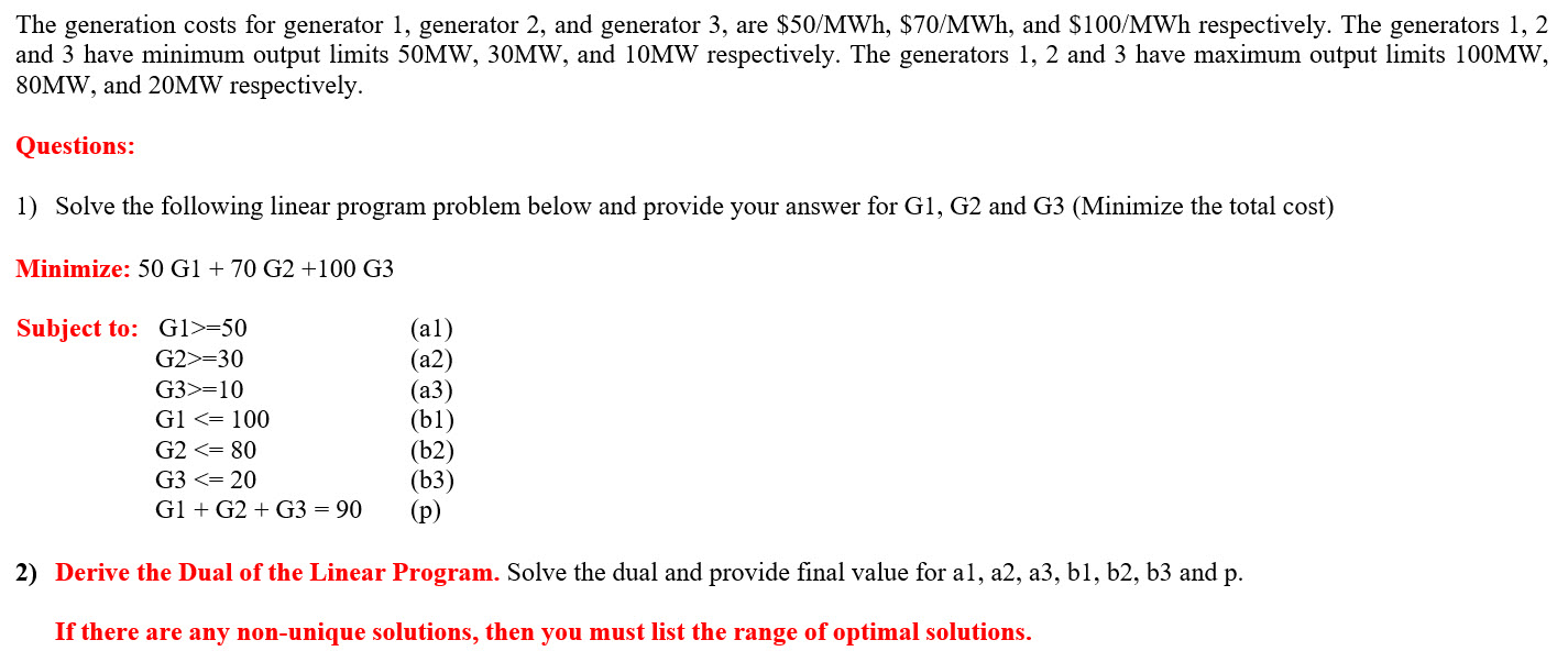 The generation costs for generator 1, generator